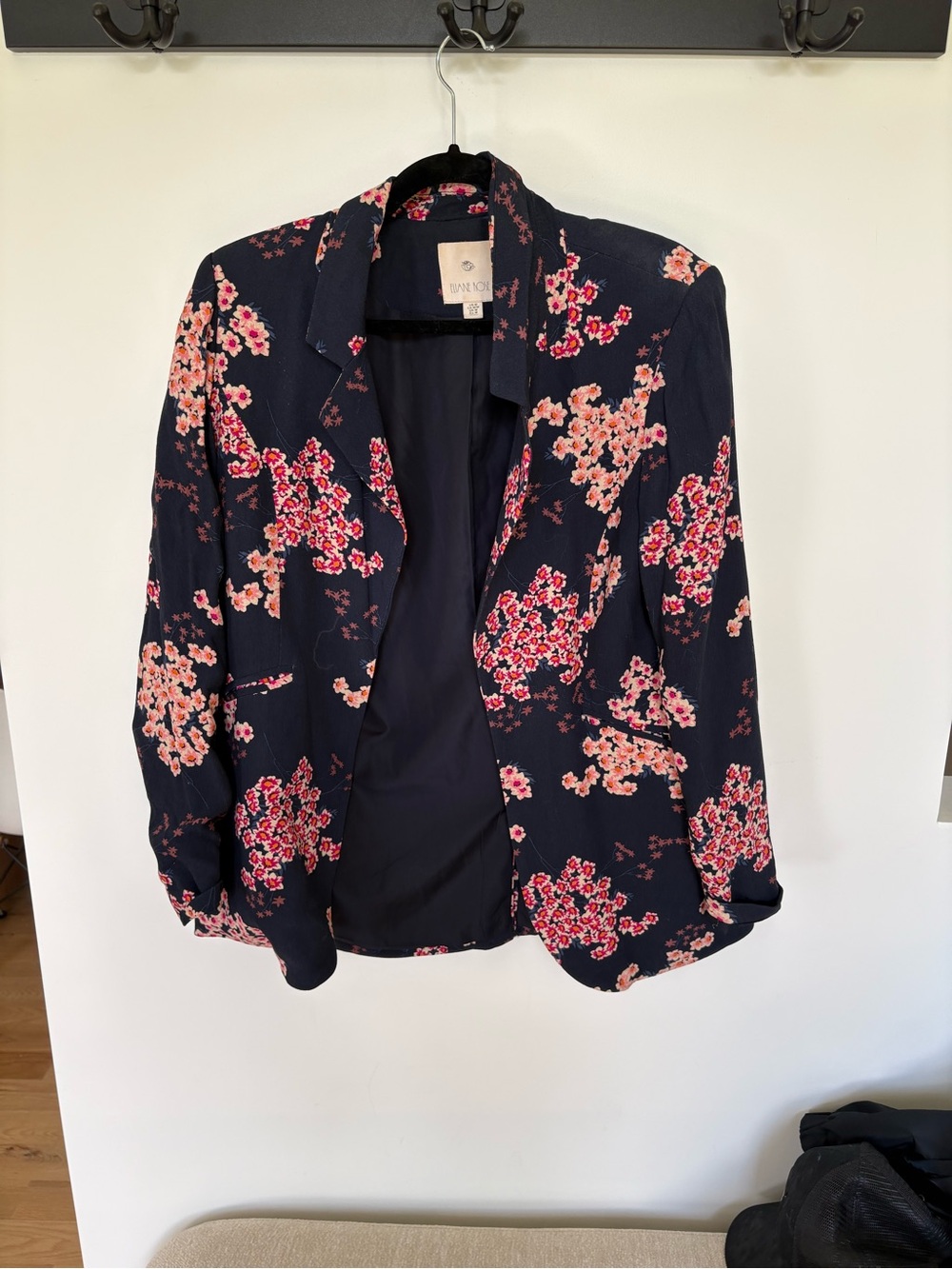 Women’s Navy Floral Blazer Jacket - Pink Blossom Print